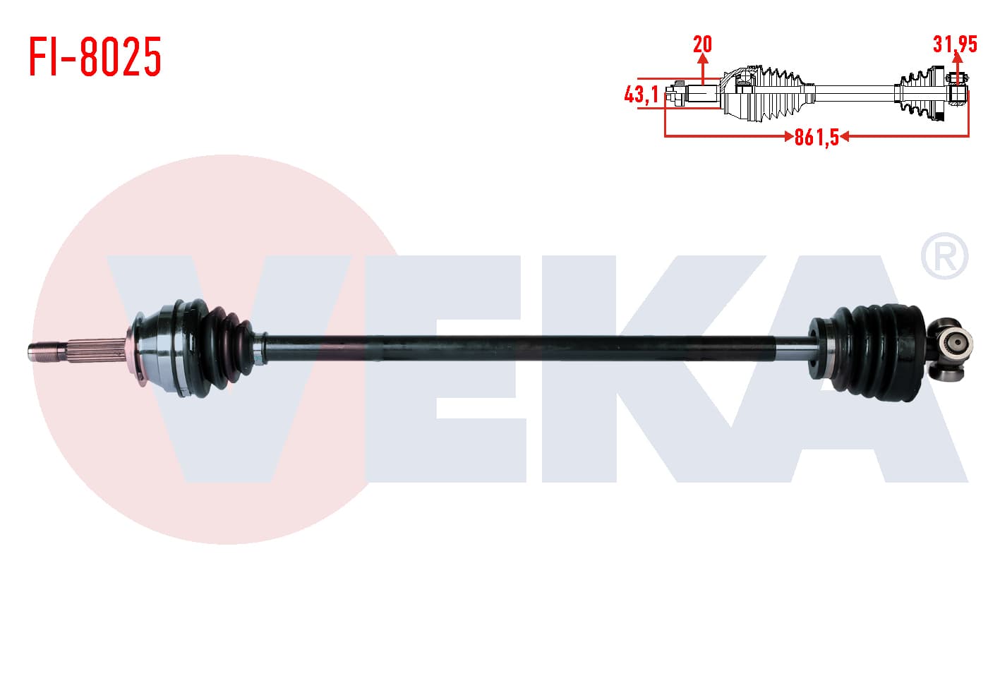 KOMPLE AKS SAG ON FIAT UNO 70 1.4i UZUNLUK 861,5 mm 1994-2000