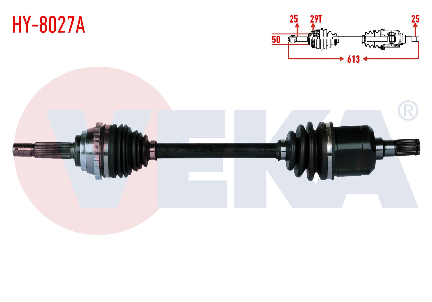 KOMPLE AKS SOL ON ABSLI 29 DIS UZUNLUK 613mm HYUNDAI ACCENT ADMIRE 1.3 - 1.5 - 1.6 2003-2006/ ACCENT MILENIUM 1.3 - 1.5 - 1.6 2000-2003
