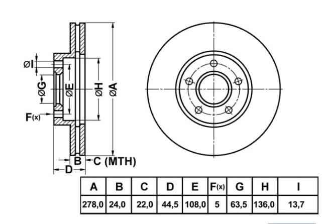 ON FREN DISKI HAVA KANALLI 278-5 FORD CONNECT 02-