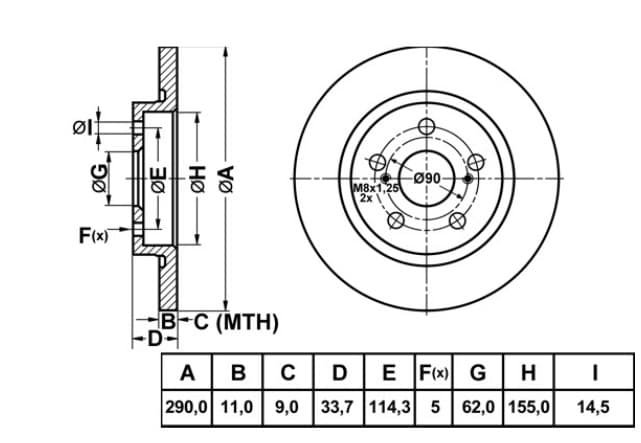 FREN DISK ARKA DUZ 290-5 ( TOYOTA: AVENSIS 09 - 12 )