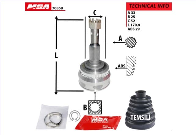 AKS KAFASI DIS ABSLI ( OPEL : VECTRA A 2.0 89-95 ASTRA 91-96 ) 33×25×52