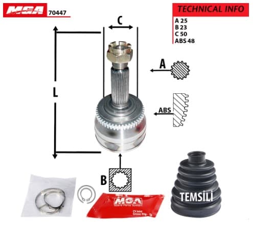 AKS KAFA DIS (ABSLI)-(HYUNDAI: GETZ 03>10 1.5 CRDI DIZEL 4 CYL ERA 1.5 DIZEL (ABSLI) (25×23×50xABS-48)